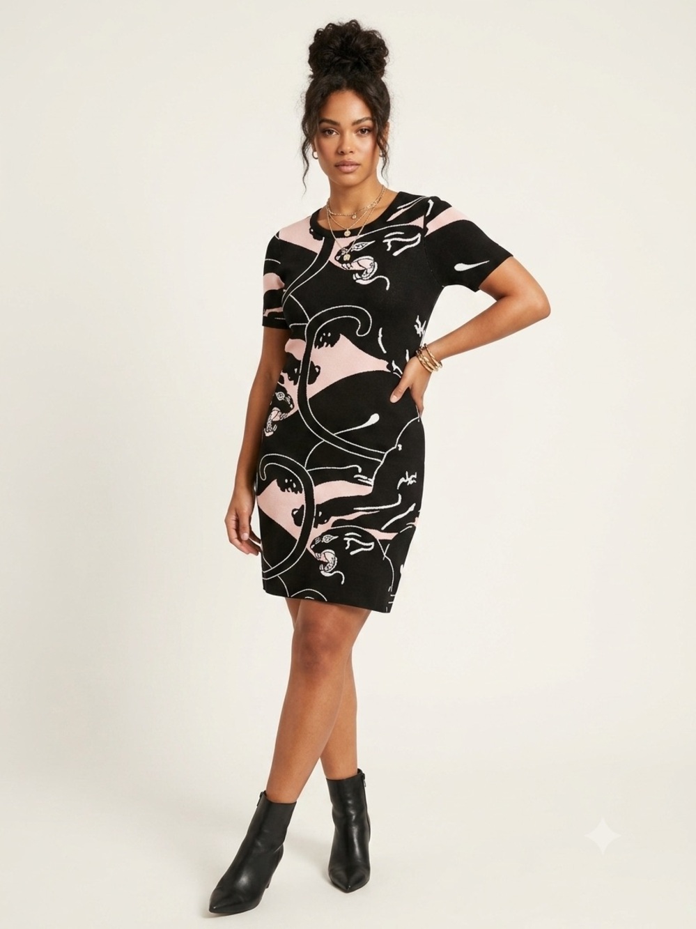 RED Valentino Archive Panther Print Knit Dress M Iconic Big Cat Motif Bodycon
